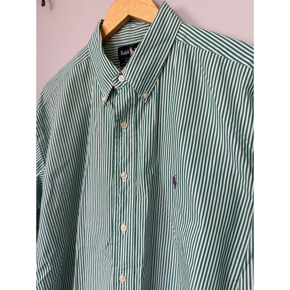 Ralph Lauren Green Striped‎ Button Down Long Sleeve Dress Shirt XL Purple Pony - Picture 1 of 11
